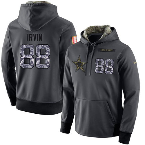 NFL Men's Nike Dallas Cowboys #88 Michael Irvin Stitched Black Anthracite Salute to Service Player Performance Hoodie